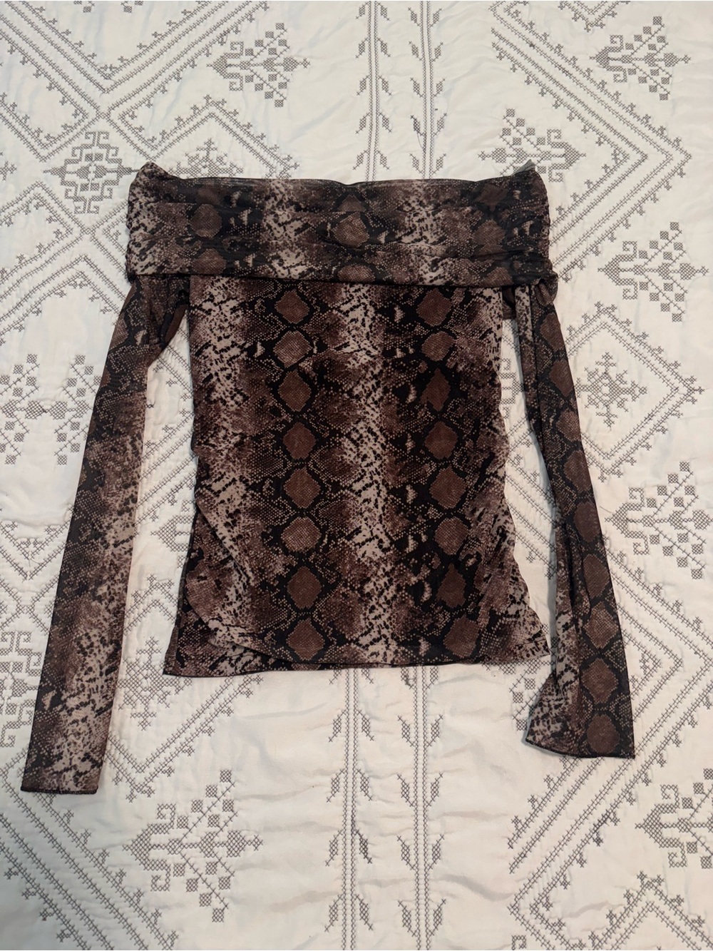 Off-Shoulder Snake Print Women's Top - Brown